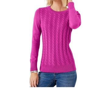 NEW Talbots Women Cotton Sweater Petite Small Pink Cable Knit Button Shoulder